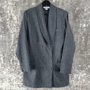 Tower Hill Size 14 Career V Neck Blazer Jacket Gray Long Sleeve Button